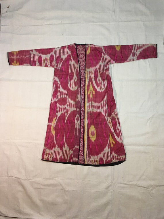 antique silk ikat cotton calico Russian Uzbek chap