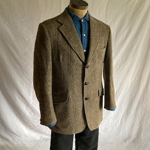 vintage harris tweed herringbone jacket pure scottish wool handwoven by the crofters for dunn & co outer hebrides blazer