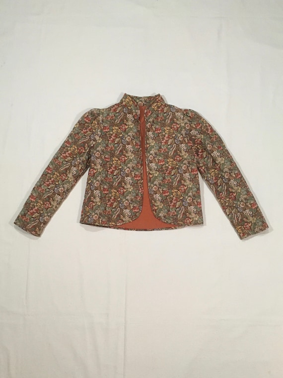 vintage 70s handmade womens floral quilt chore ja