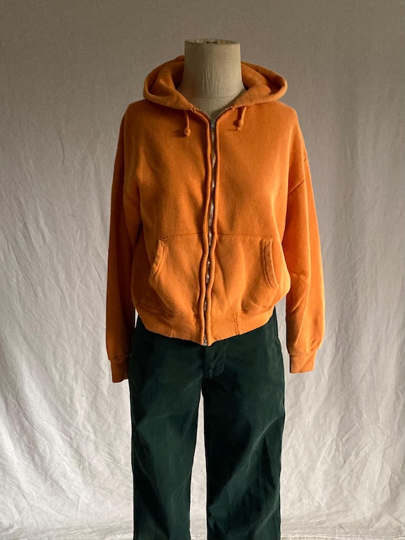 Vintage 50s 60s Hoodie Orange Zip up Sweatshirt Hooded 1950s 1960s