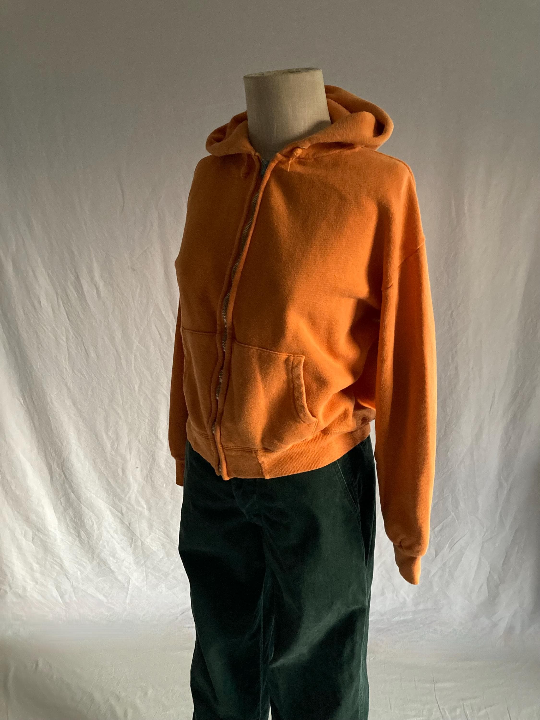 Vintage 50s 60s Hoodie Orange Zip up Sweatshirt Hooded 1950s 1960s