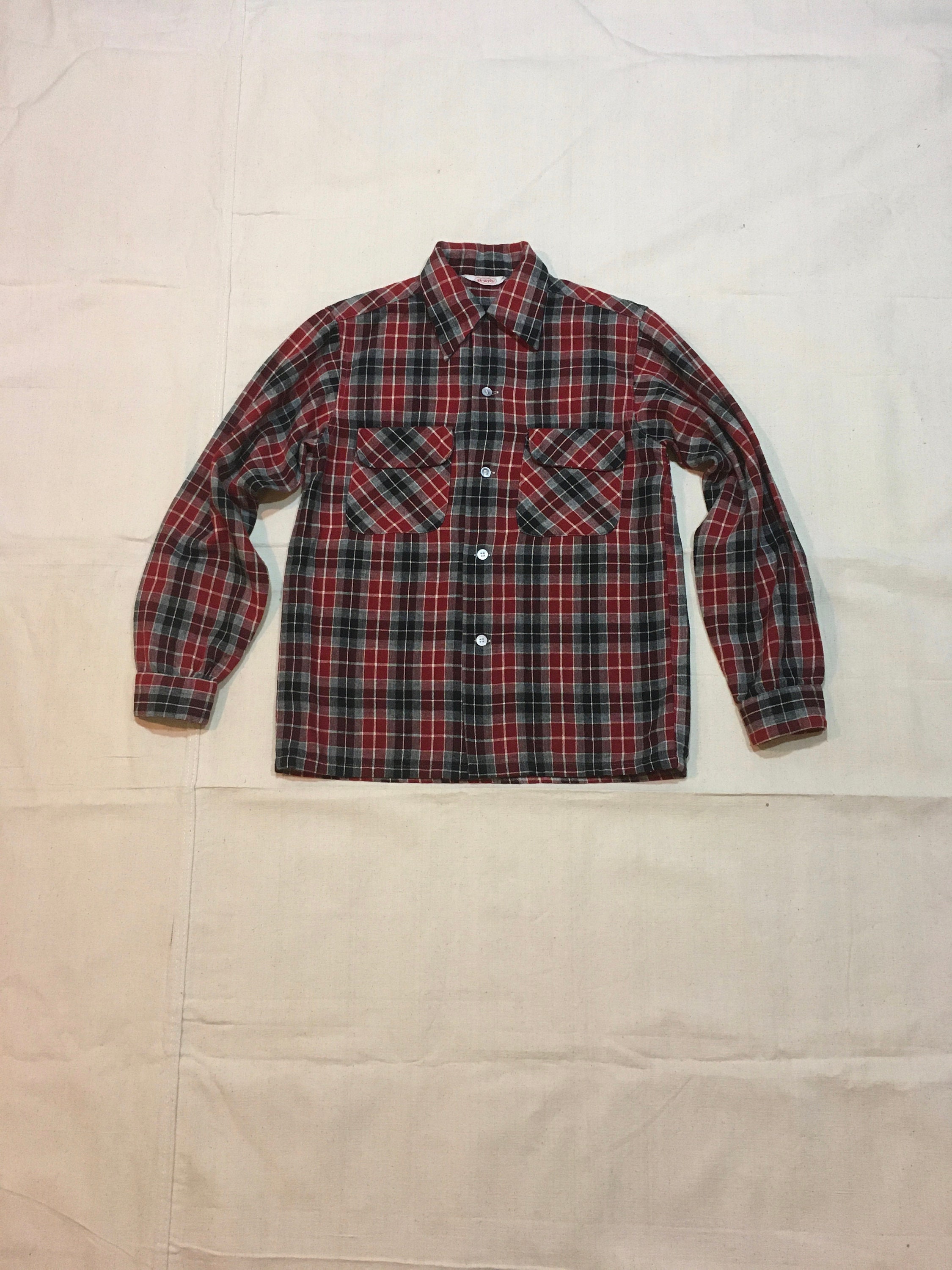 ヴィンテージ 50 年代 AYWON ウール シャドー チェック ボタンアップ  