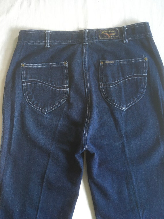 vintage 70s womens blue jeans high waist brass ea… - image 7