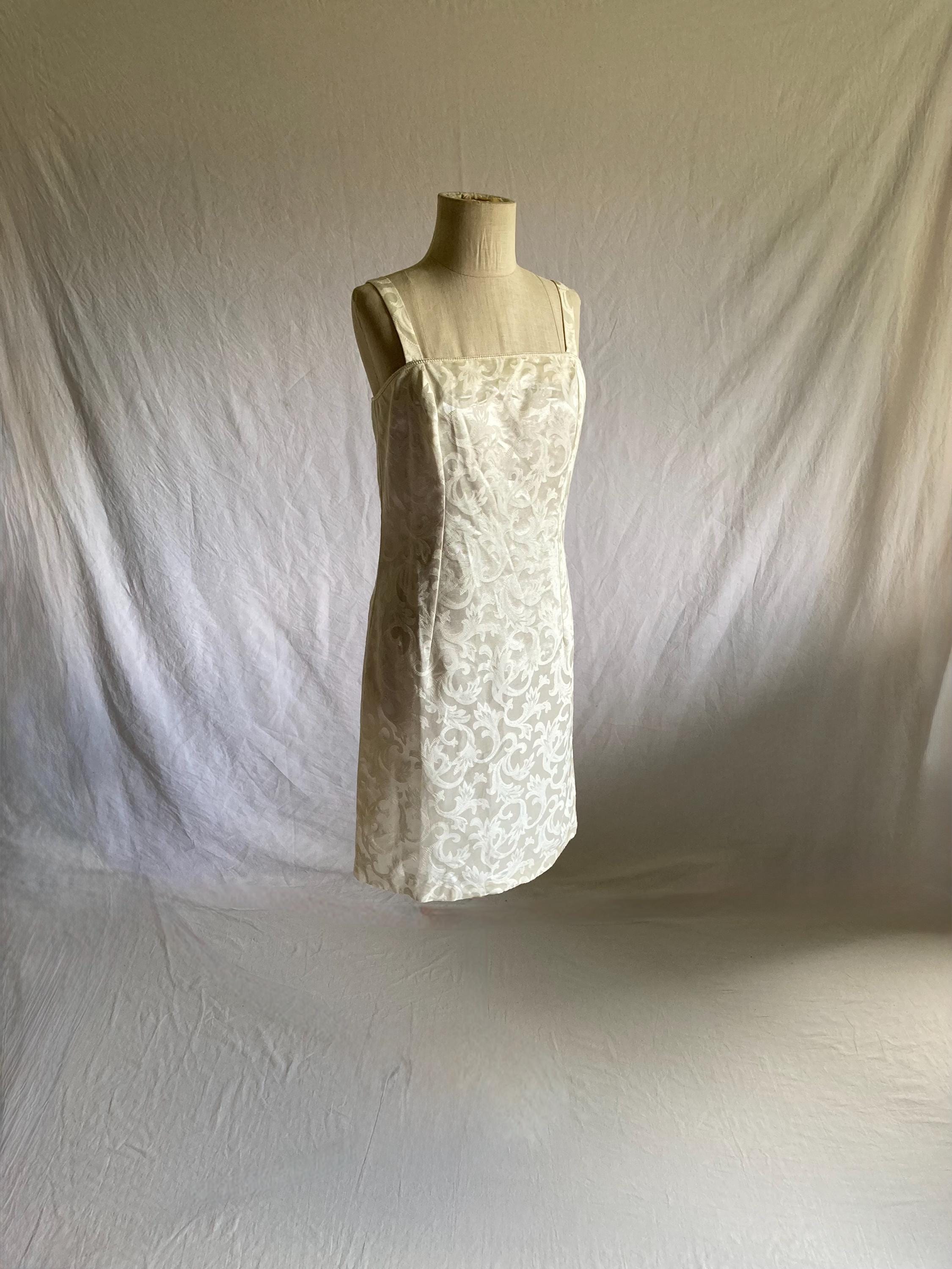 vintage 90s slip dress white damask satin sleeveless 1990s summer sundress grunge wedding