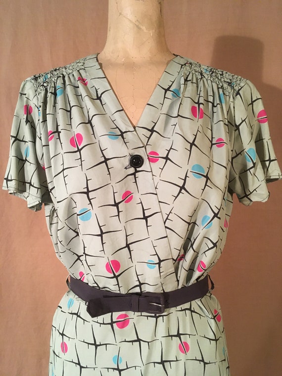 vintage 40s womens cement grey abstract pink blue… - image 6
