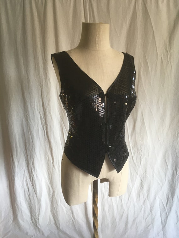 vintage 90s NOS abs black sequined backless vest f