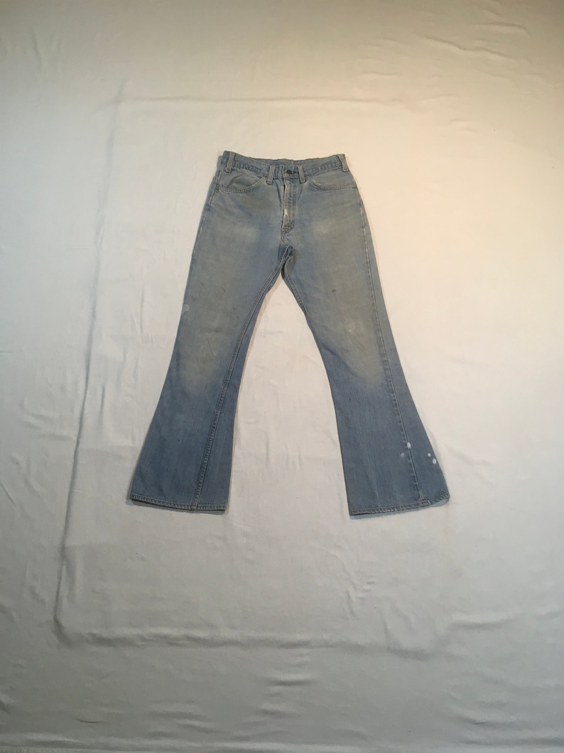 Vintage 70s levis made in usa denim orange tab hotsell 646 kick flare bell bottom high waist zip fly blue jeans w31 1/2 to 32 x 31