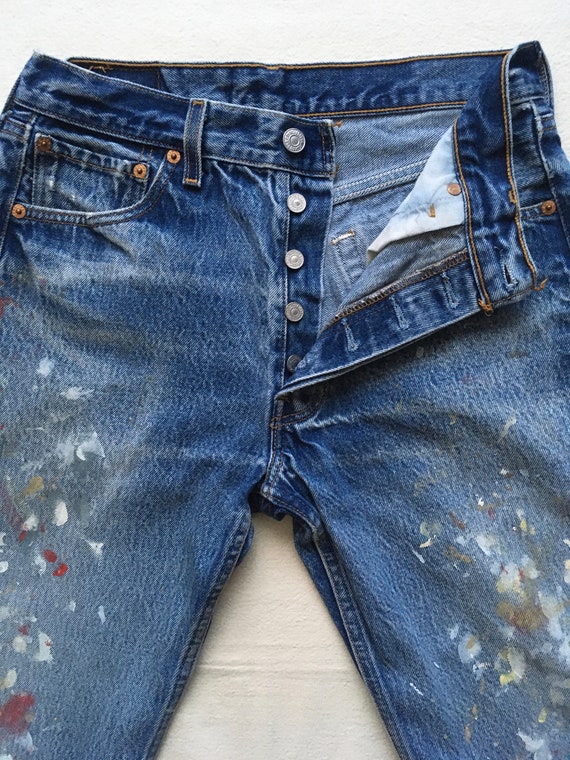 vintage levis 501xx made in usa paint patina blue… - image 3