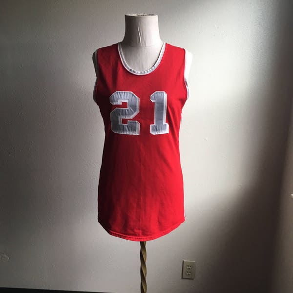 vintage 50s athletic supply company seattle washington number 21 red white and grey team tank top sports jersey