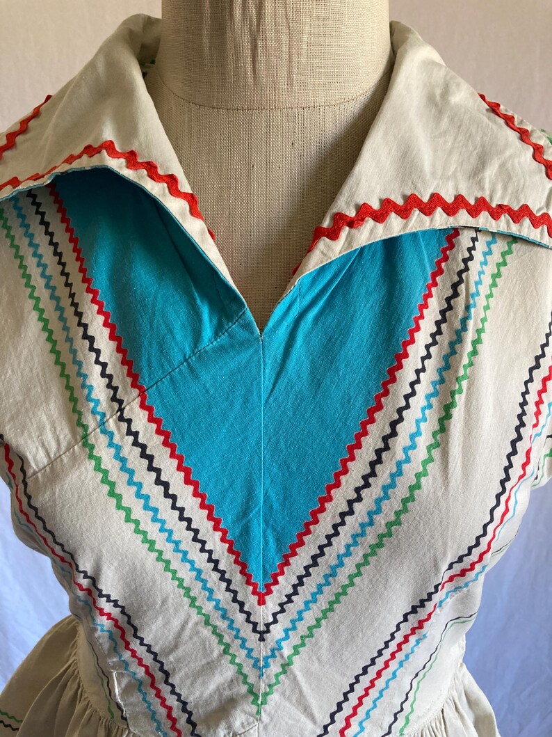 vintage 40s handmade blouse side zip peplum fiesta western rockabilly polka ric rac image 4