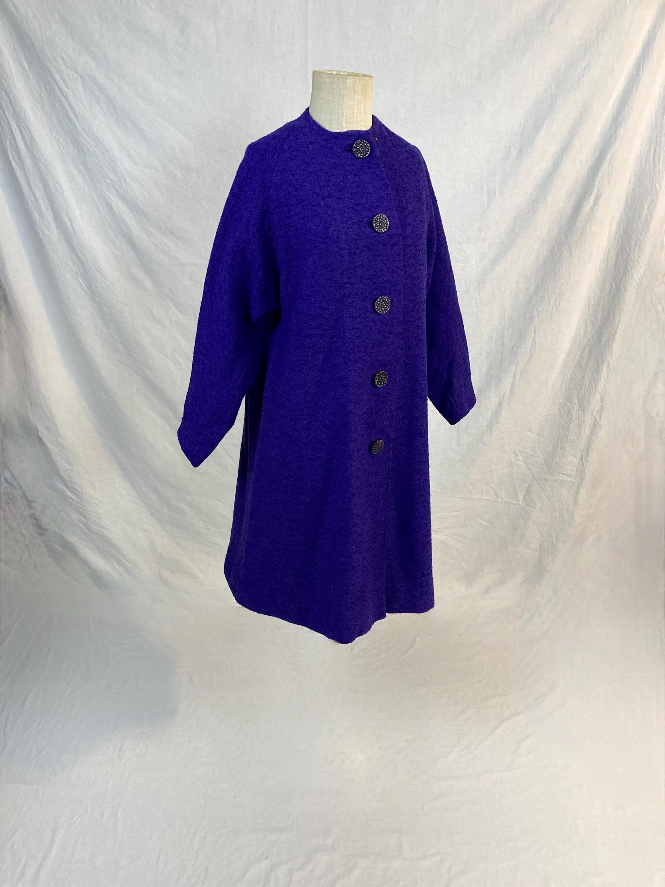 Vintage 60s Womens Nubby Purple Coat Big Buttons Mark of Fashion