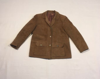 vintage 60s womens brown soft suede leather casual weekender button up jacket