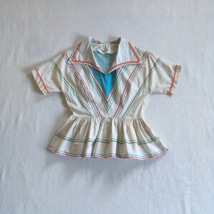 Vintage 40s Ric Rac Cotton Side Zip Peplum Fiesta Blouse 1940s Womens ...