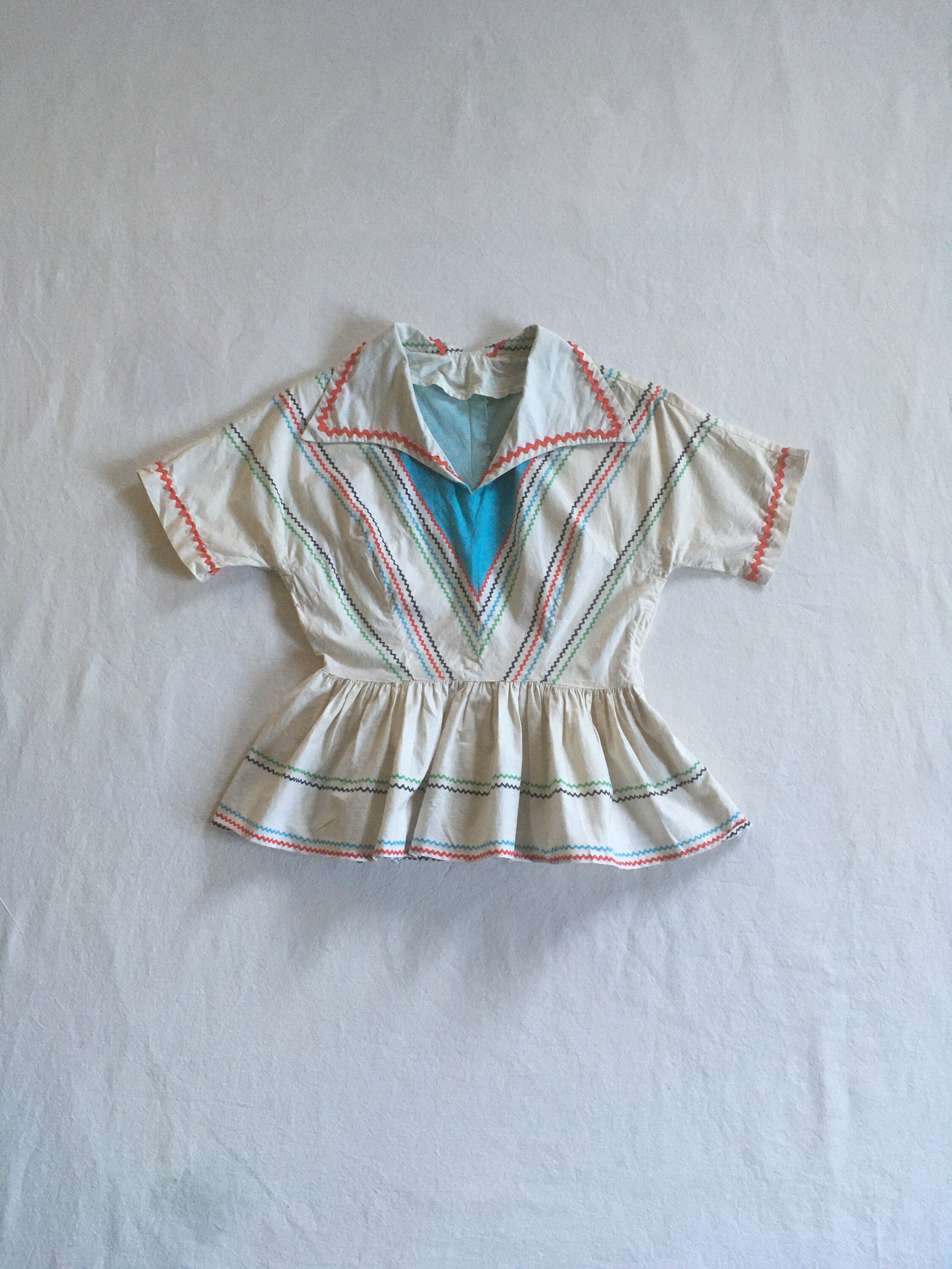 Rockabilly Ric Rac Vintage 40s Ric Rac Cotton Side Zip Peplum Fiesta Blouse 1940s Womens ...
