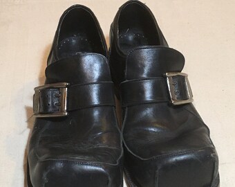 Vintage 90s Muro welt 6632 cuir noir bulldog toe monk strap