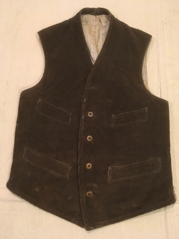 Vintage 1890s 19th Century Brown Corduroy Buckle Back Waistcoat