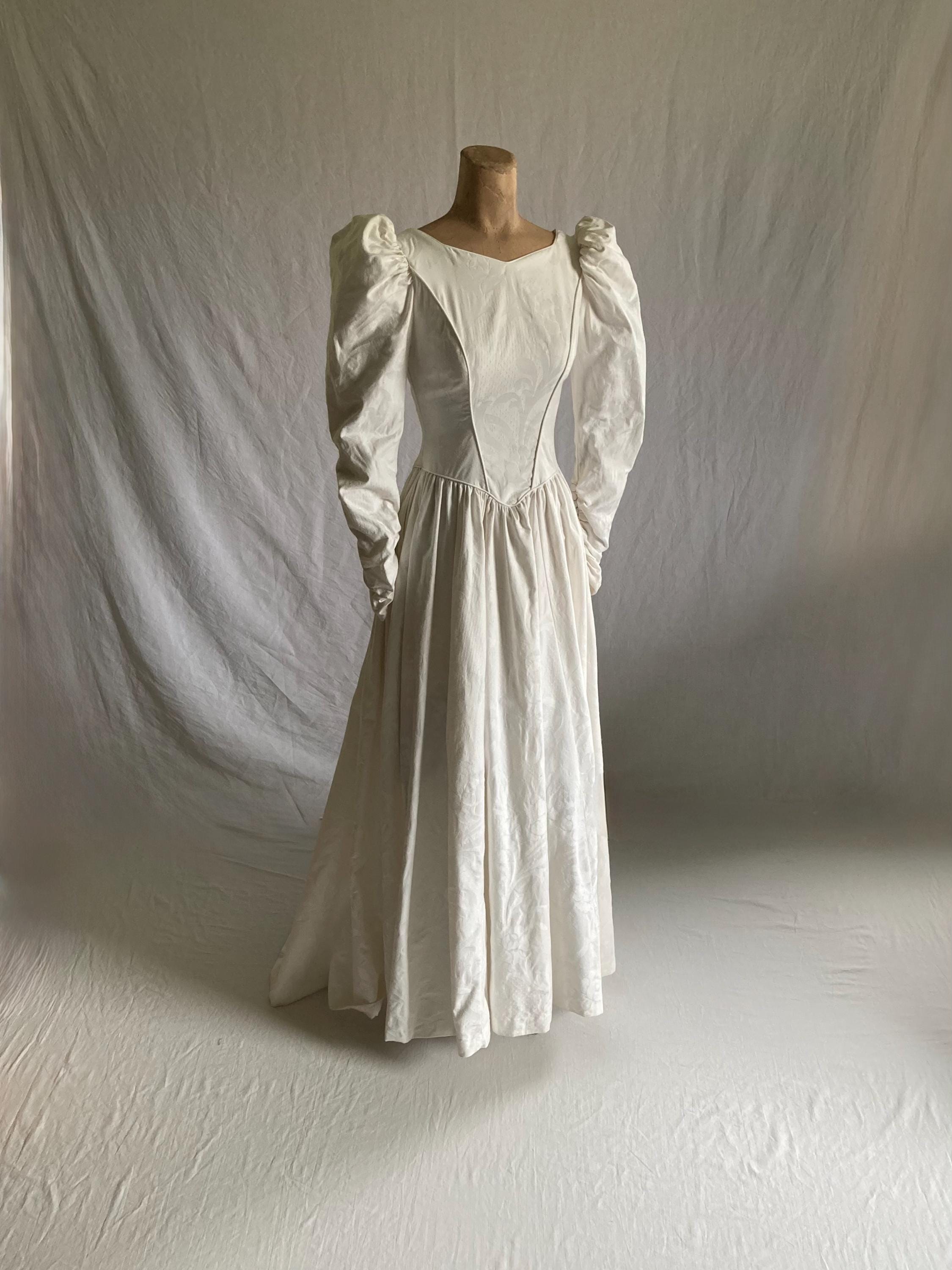 Vintage Laura Ashley White Wedding Bridal Dress Victorian