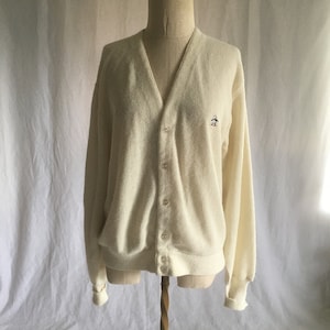 vintage 60s penguin white fuzzy cardigan kurt grunge sweater knit preppy golf 1960s fashion