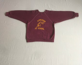 vintage 60er jahre raglan velva sheen sweatshirt von apperson st. school schriftzüge xxs xs sechziger jahre los angeles