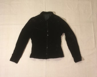 vintage jaren '30 zwart geplet fluwelen blazer met knopen jaren '30 damesavondjas