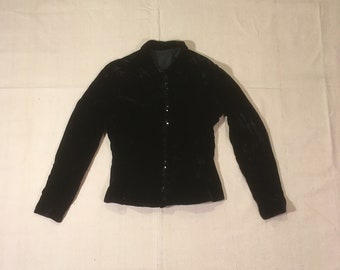 vintage 30s black crushed velvet button up blazer 1930s women's evening jacket