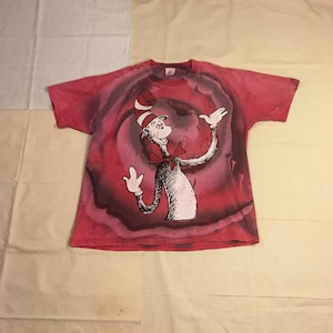 Vintage 90er Jahre dr. Seuss wear 1997 cat in the hat hat Baumwoll-Batik-T-Shirt