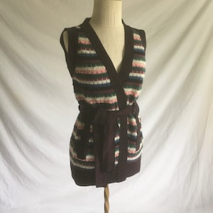 vintage 90s missoni merino mohair cardigan made in italy sweater wrap striped wool tie waist knit vest 1990s boho haute couture grunge