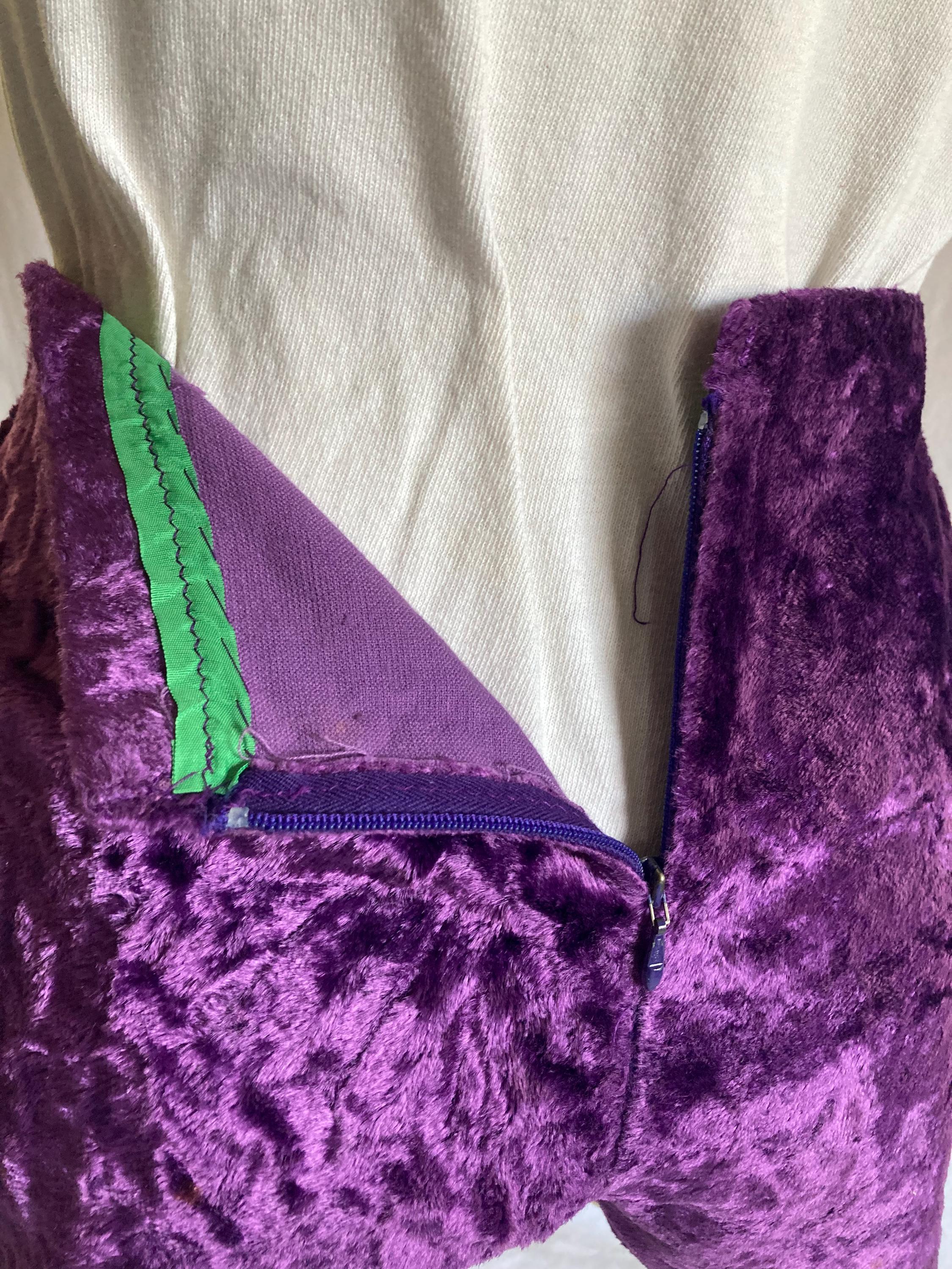 Vintage 60s Handmade Ooak Zip Back Purple Crushed Velvet Gogo
