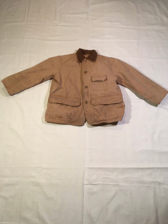 Vintage 50s Sears Roebuck Tin Canvas Brown Corduroy Collar Duck