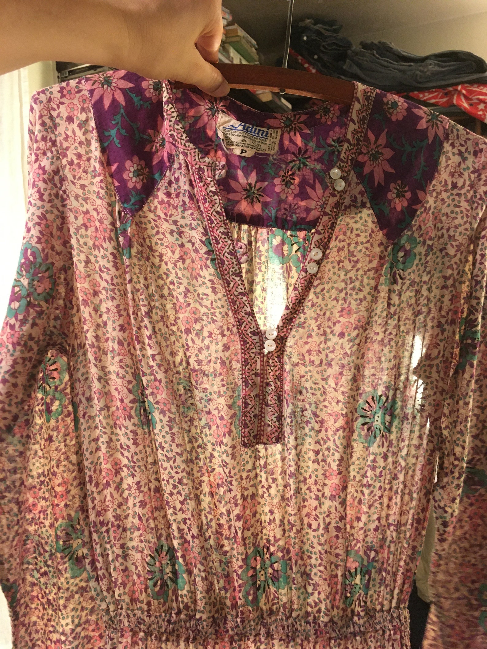 Vintage 70s Adini Cotton Gauze Gold Painted Floral Tapestry Etsy