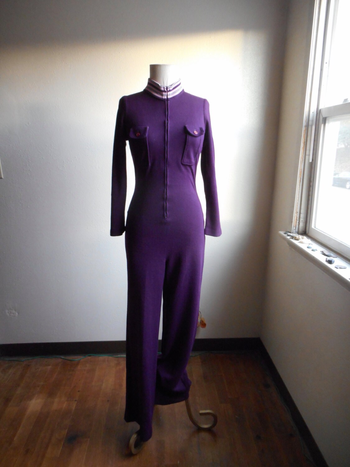 Vintage 70s Grape Purple Long Sleeve Mock Turtleneck Zip Up Etsy Norway