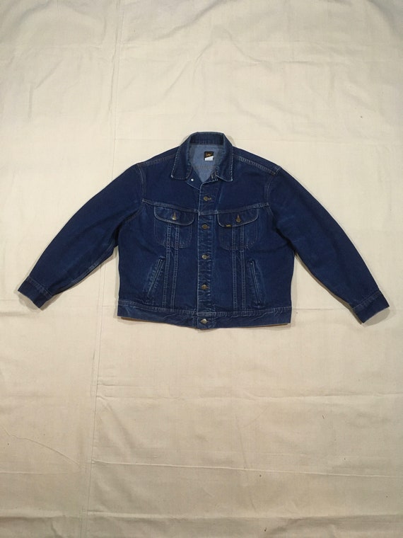 vintage lee riders 153438 dark wash blue jean denim 4 pocket trucker jacket 46 REG