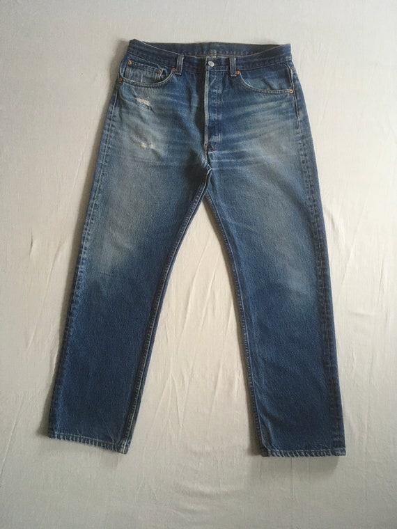 vintage 80s levis 501 blue jeans made in usa 33 x… - image 2