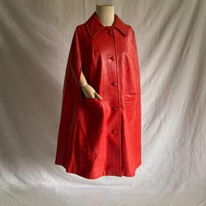 vintage 60s red vinyl  button up cape womens 1960s mod fashion