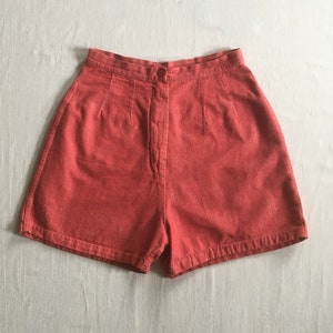 vintage 50s womens shorts high waist preshrunk light red cotton twill 1950s mcm fashion rockabilly girl