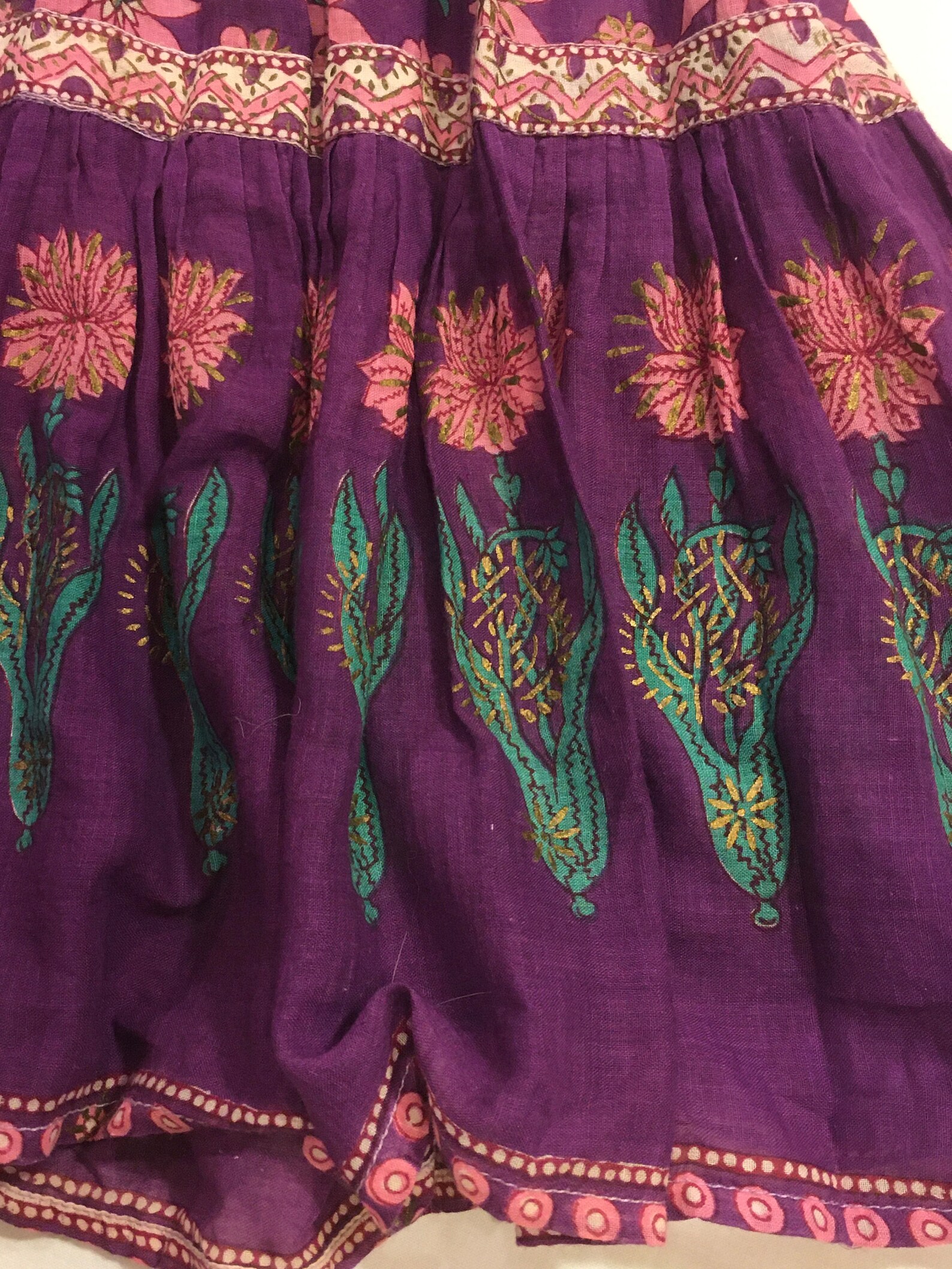 Vintage 70s Adini Cotton Gauze Gold Painted Floral Tapestry Etsy