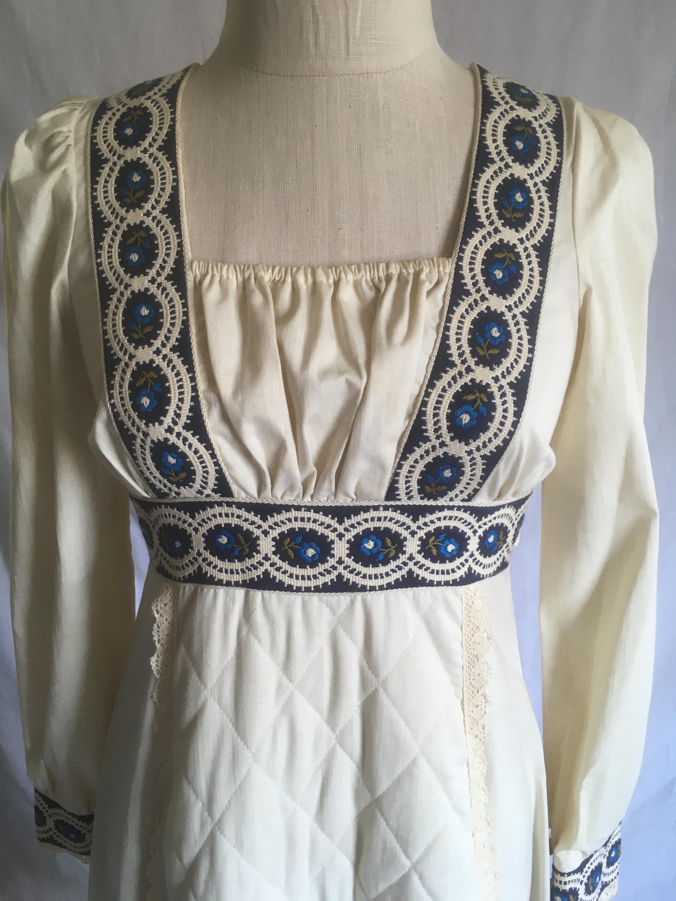 Vintage 70s Gunne Sax by Jessica Maxi Dress Empire Waist Quilted Ruffle ...