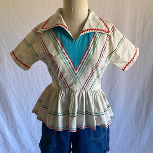 vintage 40s handmade blouse side zip peplum fiesta western rockabilly polka ric rac image 3
