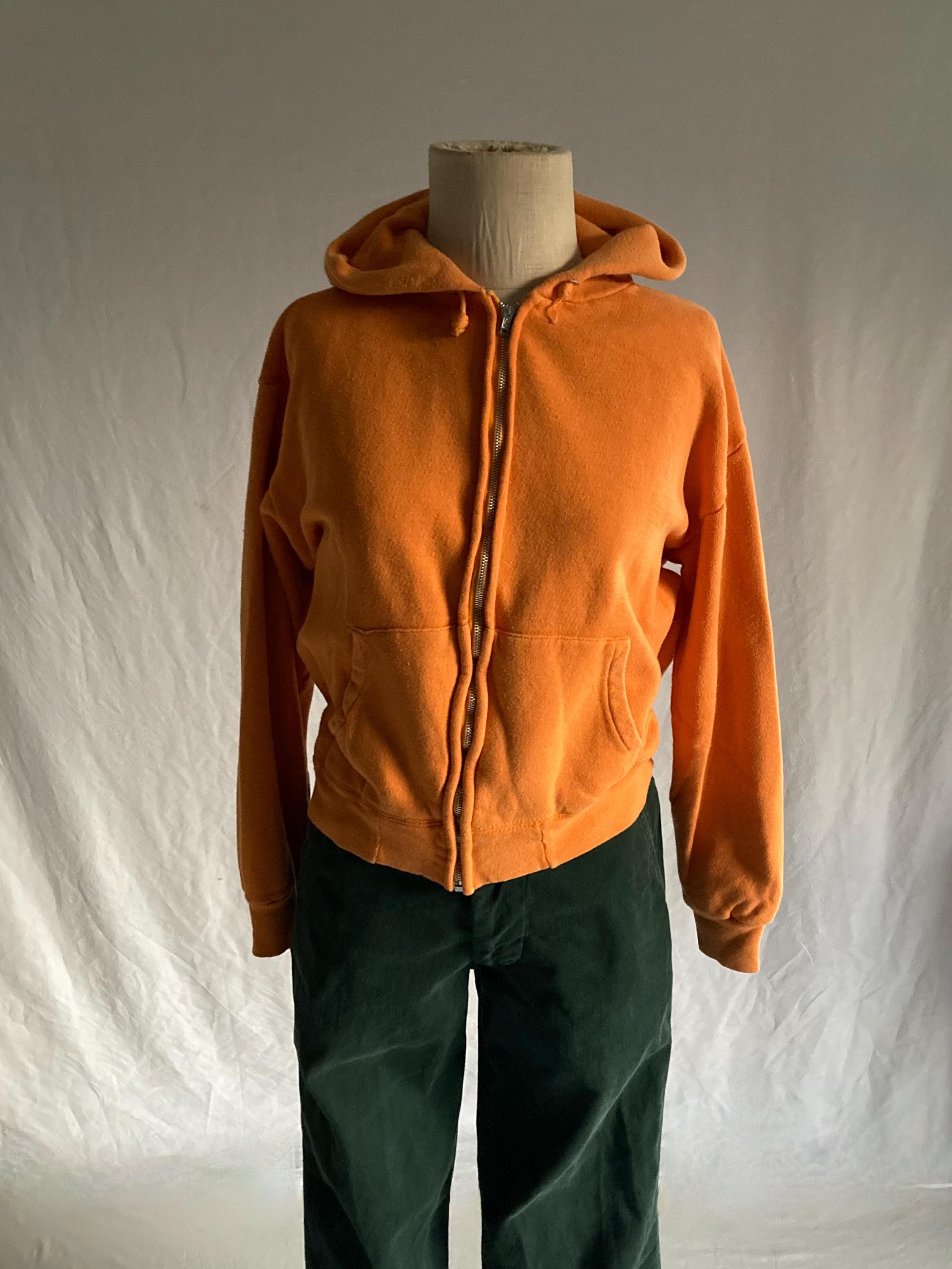 Vintage 50s 60s Hoodie Orange Zip up Sweatshirt Hooded 1950s 1960s