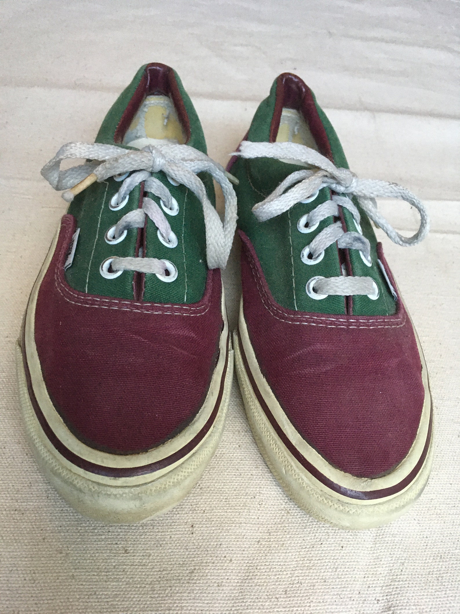 Vintage 80s Vans Made in USA Canvas Two Tone Cranberry Green Etsy UK