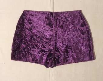 vintage 60s handmade ooak zip back purple crushed velvet gogo short shorts 28