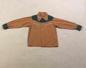 vintage 40s 1940s childrens range roper sanforized western arrow pockets button up loop collar two tone cowboy rodeo shirt kids size