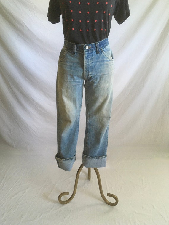 Vintage 70s Lee Zip Fly Plain Pocket Kick Flare Blue Jeans 31 X 29