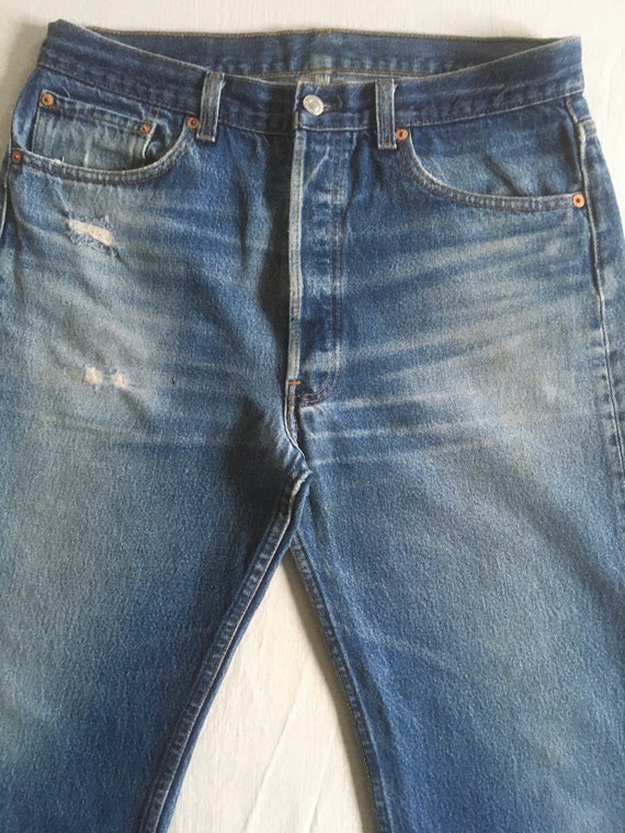 vintage 80s levis 501 blue jeans made in usa 33 x… - image 3