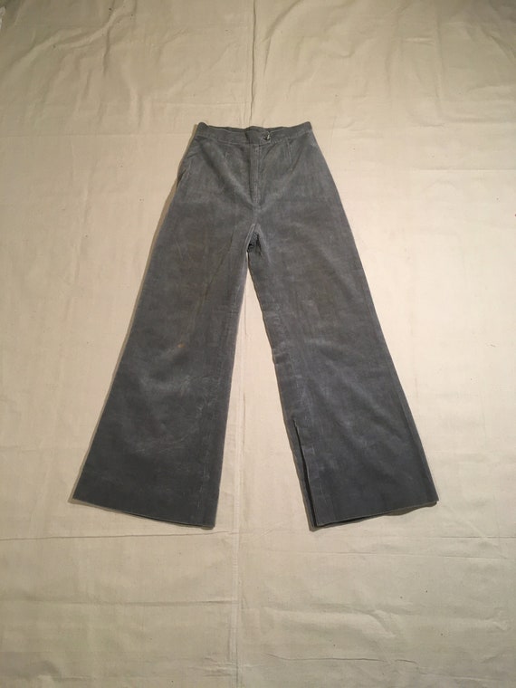 vintage 70s handmade gray corduroy high waist bel… - image 1