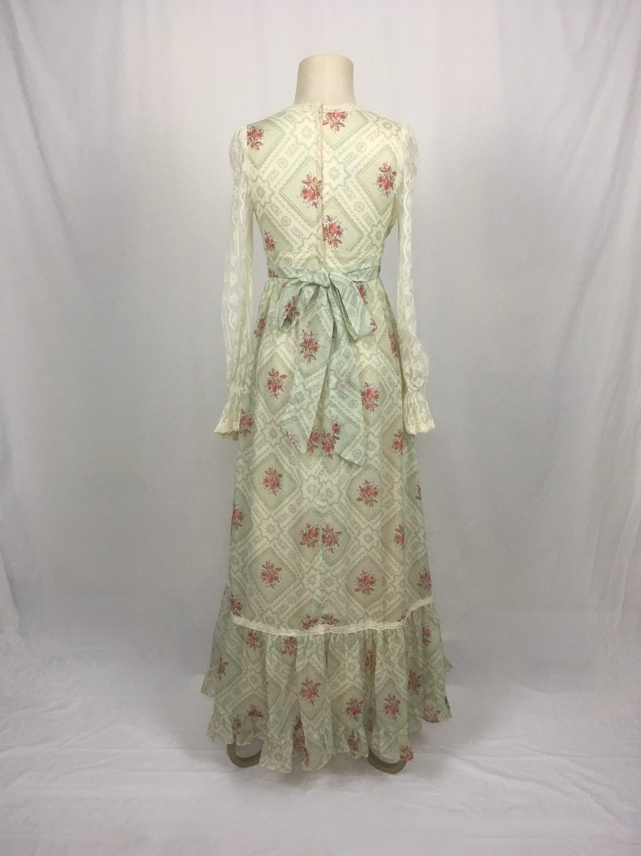 Vintage 70s Gunne Sax by Jessica Dress Maxi Voile V Neck Long Sleeve ...