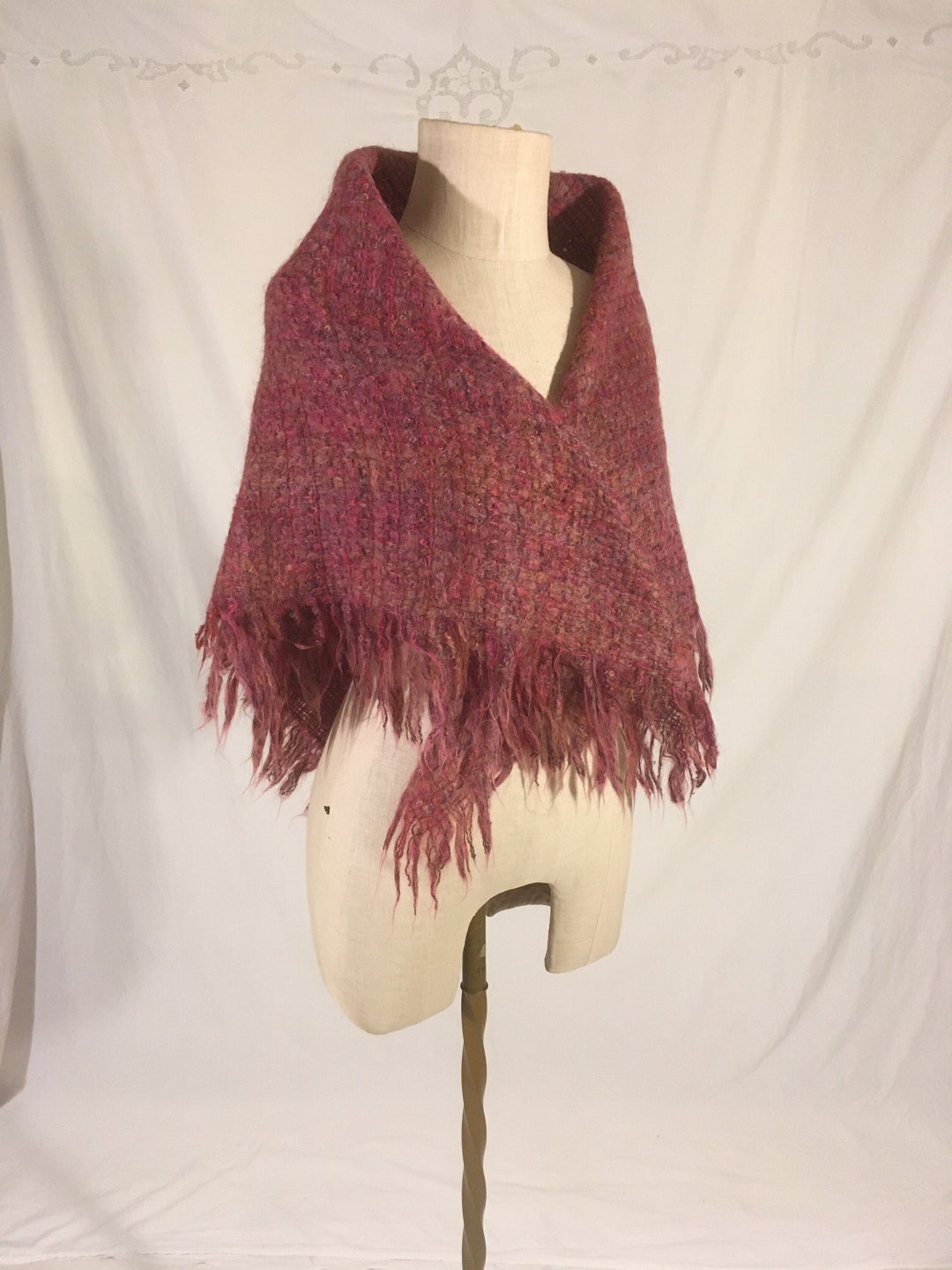 Vintage Avoca Wicklow Ireland Handweavers Handwoven Pink Purple Wool Fringe Shawl Wrap Scarf Etsy