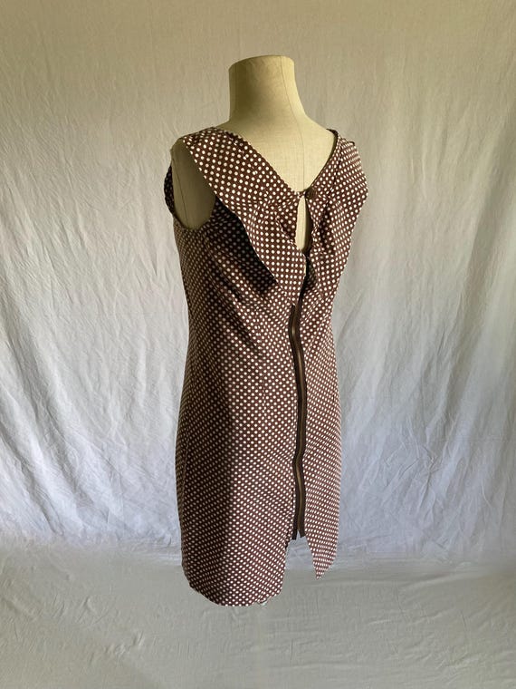 vintage 60s style dress handmade brown polka dot zip back peekaboo collared Sun dress
