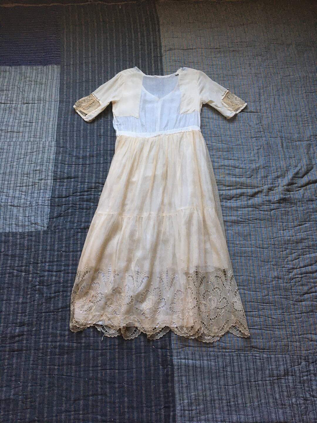 Vintage Early 1900s Antique White Silk Tulle Lace Embroidered Edwardian ...