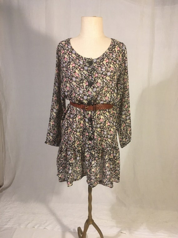 vintage 90s express floral floral see through dro… - image 7